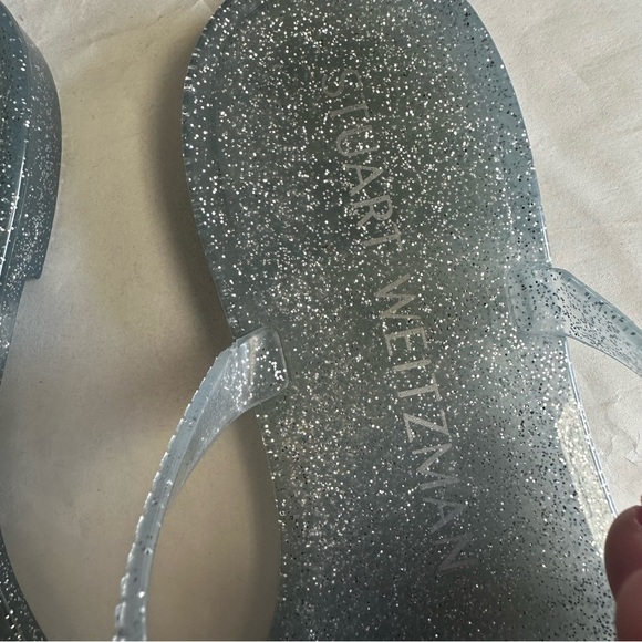 Stuart Weitzman Womens Sawyer Slide Silver Glitter Sparkle Jelly Sandals Slip On - Picture 4 of 9